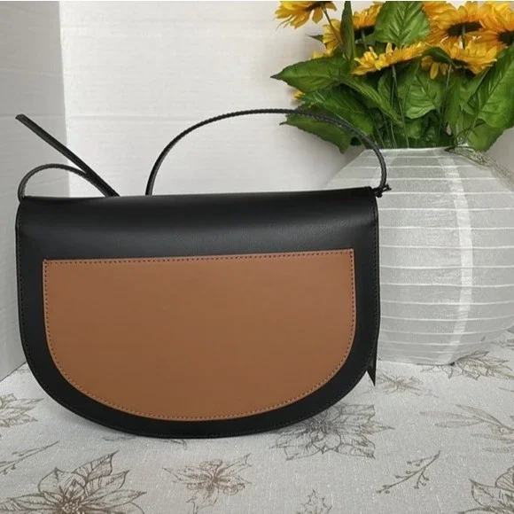 NWT Valentina Fiore Italian Black and Brown Leather Crossbody - Picture 5 of 16